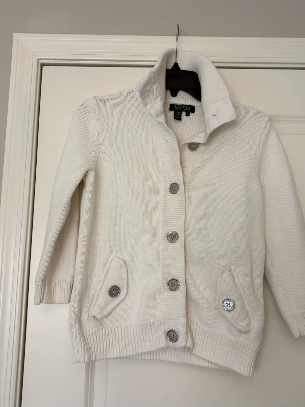 Lauren Ralph Lauren Women’s White/ Cream Button-Up Knit Sweater